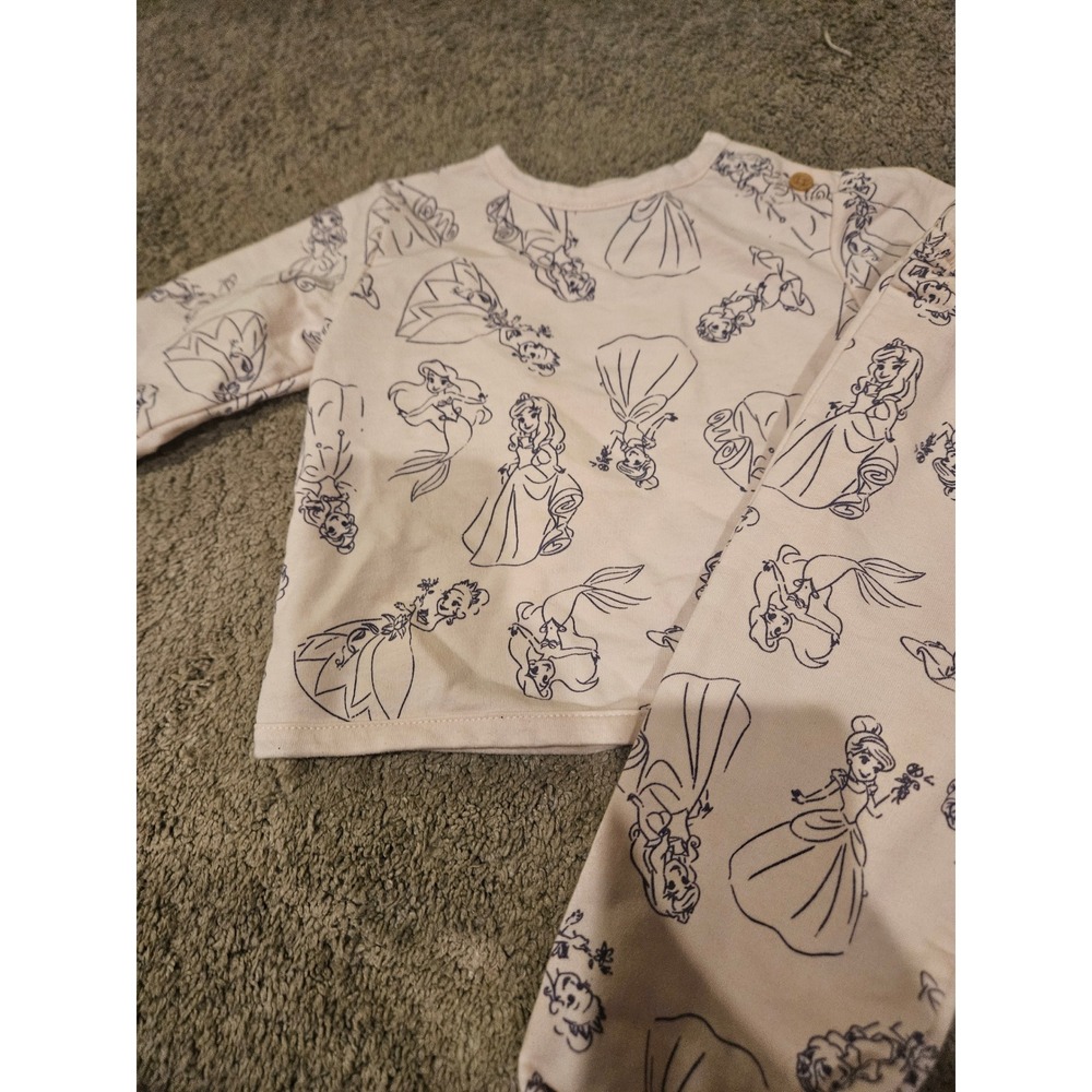 Disney Princess Ariel Belle Cinderella Pajama Set Pink Blue Sketch Kids 2PC